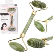 Akcesoria medycyny naturalnej - Roller jadeitowy do masażu twarzy, szyi i dekoltu z dwiema głowicami - gładką i karbowaną - poprawa wyglądu skóry, działanie odmładzające (24363) - miniaturka - grafika 1