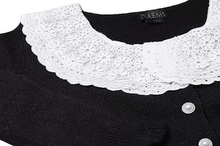 Swetry damskie - Naemi Damski słodki kardigan z koronkowym kołnierzem dla lalek akryl czarny rozmiar XS/S, czarny, XS - grafika 1