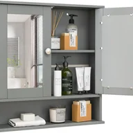 Szafki łazienkowe - Szafka Łazienkowa Naścienna z Lustrem, 56 x 13 x 58 cm, Wisząca Szafka Łazienkowa, 2 Drzwi i 3 Półki do Łazienki, Przedpokoju (Szara) - miniaturka - grafika 1