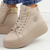 Botki damskie - Beżowe skórzane botki damskie na platformie Vinceza 66707 - miniaturka - grafika 1