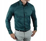 Koszule męskie - Klasyczna koszula slim fit butelkowa zieleń elegancka ESP06 - 3XL - miniaturka - grafika 1