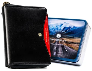 Duży portfel męski na suwak skóra naturalna ochrona RFID Protect Peterson, czarny czerwony - Portfele - miniaturka - grafika 1