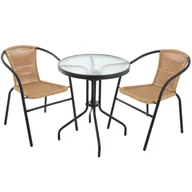 Meble ogrodowe - Zestaw mebli balkonowych z technorattanu beżowy Bistro PATIO, stół + 2 krzesła - miniaturka - grafika 1