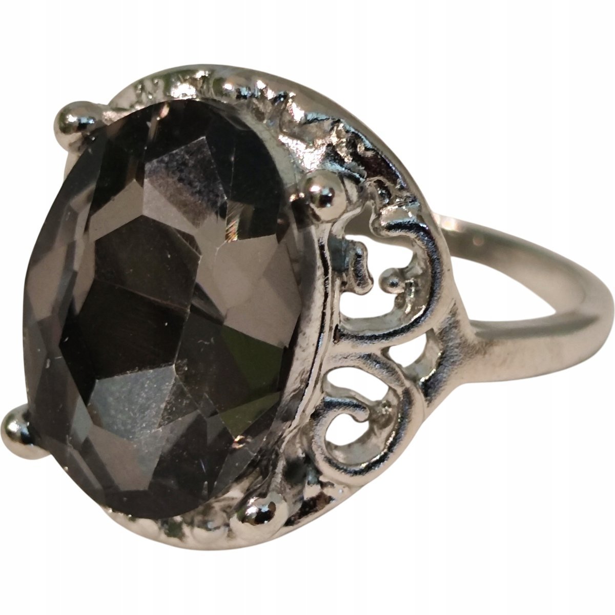 Srebrny Pierścionek Duża Cyrkonia Kamień ze Stali Chirurgicznej Vintage