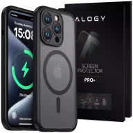 Etui i futerały do telefonów - Etui do Apple iPhone 15 Pro Max obudowa Alogy MagSafe Hybrid Matte Case pokrowiec matowy z ochroną obiektywu czarny + Szkło - miniaturka - grafika 1
