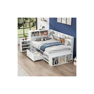 Łóżka dla dzieci i młodzieży - Wielofunkcyjne łóżko dziecięce 90x200cm z szufladami, regałem i szafą na ubrania, z podstawą z listew, białe - miniaturka - grafika 1