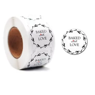 Naklejki Ozdobne Okrągłe Baked With Love 500 Szt. - Pasmanteria - miniaturka - grafika 1