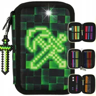 Piórniki - PIÓRNIK SZKOLNY TRZYKOMOROWY Z WYPOSAŻENIEM DLA CHŁOPCA PIXEL - miniaturka - grafika 1