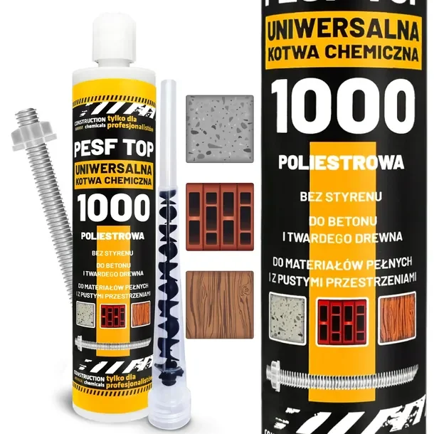 Kotwa chemiczna poliestrowa BEZ STYRENU uniwersalna żywica 300ml + mieszacz
