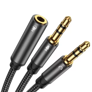Joyroom Joyroom kabel rozdzielacz AUX 3,5 mm mini jack (żeński) - 2x 3,5 mm mini jack (męski - mikrofon i słuchawki) 0,2m czarny (SY-A05) SY-A05 - Kable - miniaturka - grafika 1