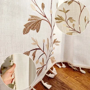 Zasłona gotowa lniana boho haftowana we wzory na TUNEL 130/240cm - Zasłony - miniaturka - grafika 1