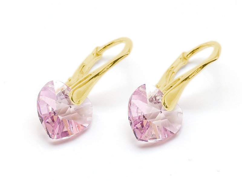 Kolczyki pozłacane srebro 925 z kryształami Swarovski Serca 10mm Light Amethyst