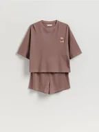 Moda i Uroda OUTLET - Reserved - Waflowa piżama dwuczęściowa - brązowy - miniaturka - grafika 1