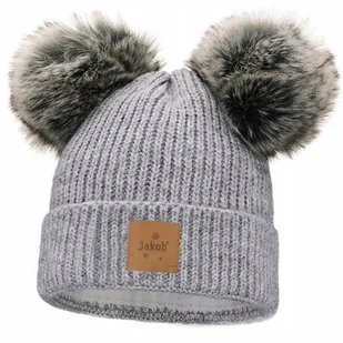 Zimowa CZAPKA damska z dwoma pomponami na polarze Gruba Ciepla Polska Szara - Czapki damskie - miniaturka - grafika 1