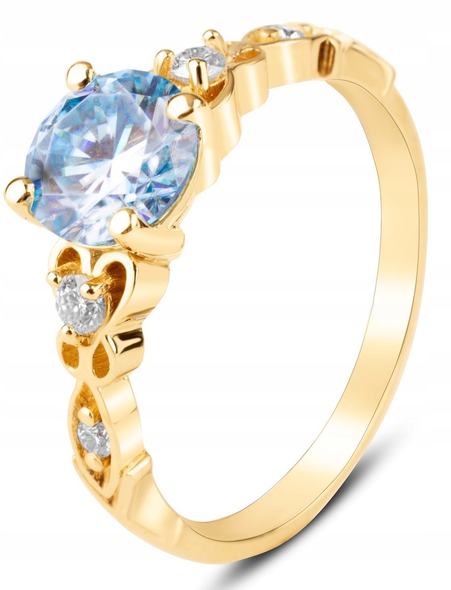 ZŁOTY PIERŚCIONEK ZARĘCZYNOWY Z MOISSANITAMI 1CT SAPPHIRE BLUE 14KT 585