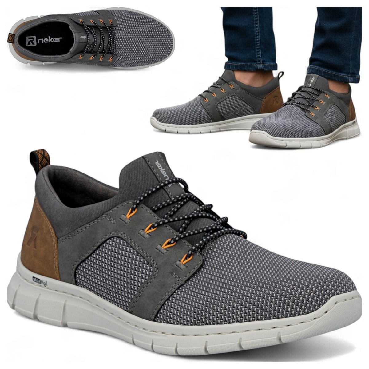 Buty Męskie Półbuty Lekkie Wiosenne RIEKER Wygodne Sportowe Oddychające 42