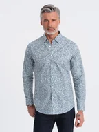 Koszule męskie - Koszula męska SLIM FIT w print drobnych liści - jasnoniebieska V1 OM-SHPS-0163 - Ombre Clothing - miniaturka - grafika 1