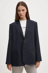 Calvin Klein marynarka z domieszką wełny kolor granatowy jednorzędowa wzorzysta K20K207644 - Marynarki i żakiety damskie - miniaturka - grafika 1