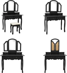 vidaXL Toaletka z taboretem czarna 100x40x146 cm drewno Paulownia - Toaletka - Toaletki - Zestaw toaletek - Zestawy toaletek - Toaletki - miniaturka - grafika 1