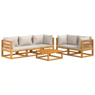 6-cz. ogrodowy zestaw wypoczynkowy, jasnoszare poduszki, drewno vidaXL - Meble ogrodowe - miniaturka - grafika 4