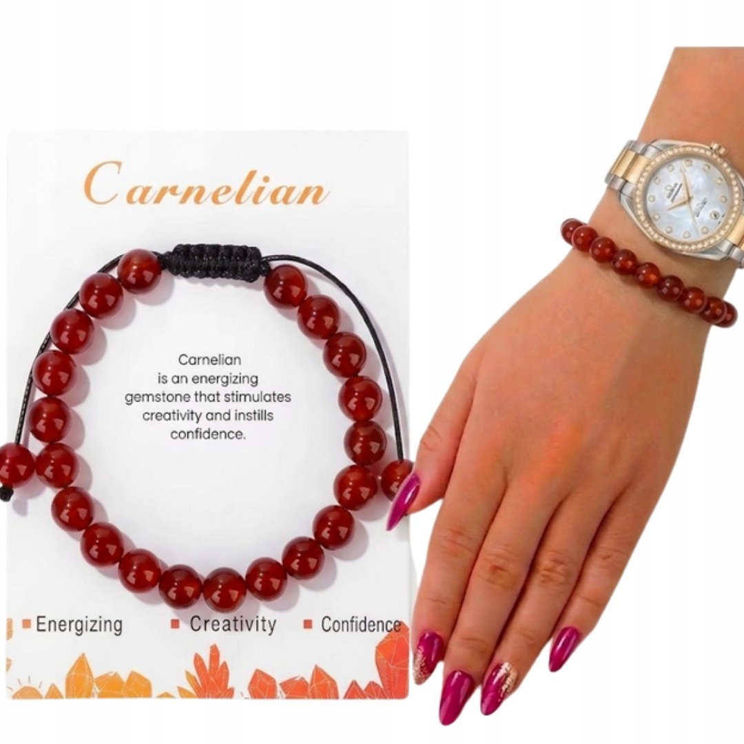 Bransoletka Karneol Regulowana Naturalny Kamień Amulet Energii Ochrony