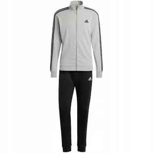 Dres męski adidas Basic 3-Stripes French Terry szaro-czarny IC6748 XL - Dresy męskie - miniaturka - grafika 1