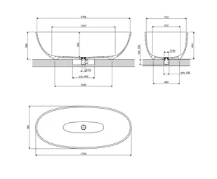Omnires Shell M+ Wanna wolnostojąca 175x78 cm ash grey + syfon z korkiem klik-klak SHELL175WWAG - Wanny - miniaturka - grafika 2
