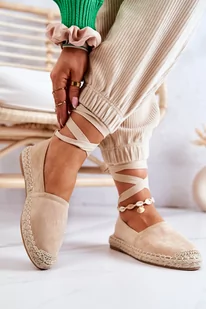 Espadryle Wiązane Na Płaskiej Podeszwie Beżowe Ismanne - Zazoo - Espadryle damskie - miniaturka - grafika 1