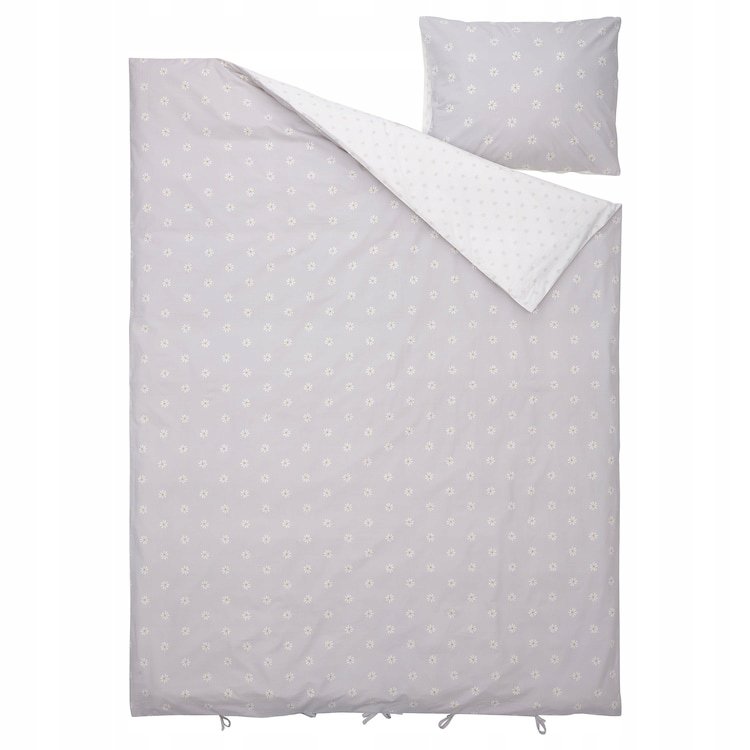 Ikea Nattslända Komplet pościeli wzór kwiatowy szary/biały 150x200/50x60 cm