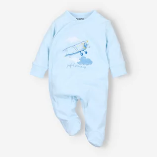 Pajacyki dla niemowląt - Błękitny pajac niemowlęcy SAMOLOTY z bawełny organicznej dla chłopca-86 - grafika 1