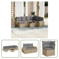Sofy ogrodowe - The Living Store 8-cz. zestaw mebli ogrodowych z poduszkami - beżowy - polirattan - Sofa Ogrodowa - miniaturka - grafika 1