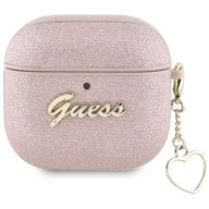 Akcesoria do słuchawek - Etui na słuchawki GUESS Metallic Script Charm do Apple Airpods 4 Różowy - miniaturka - grafika 1