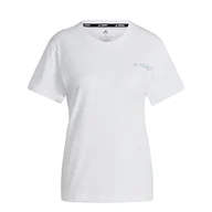 Koszulki i topy damskie - adidas Damska koszulka graficzna (Short Sleeve) W Tx Moun Fu Te, White/Silver Dawn, HT7199, XS - miniaturka - grafika 1
