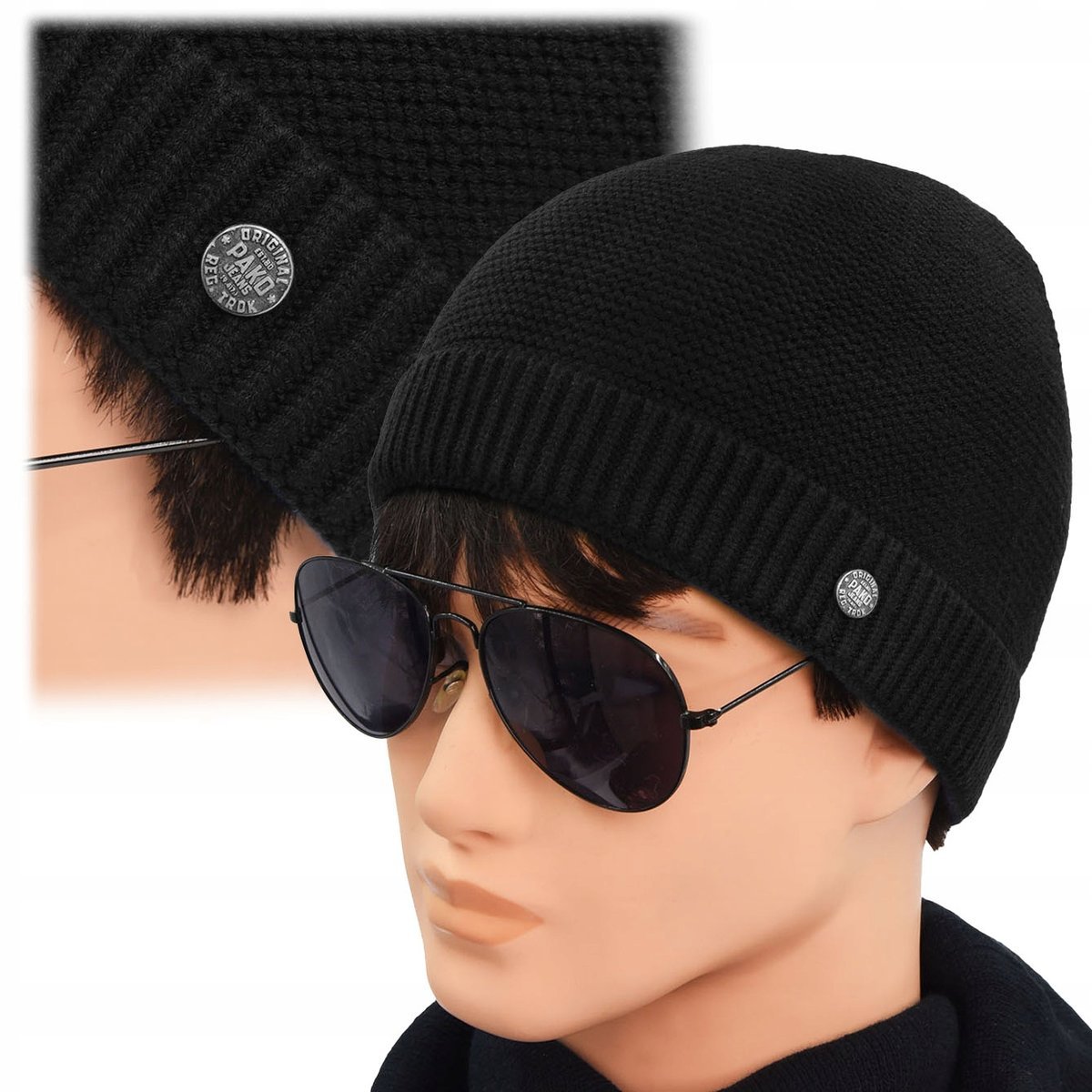 CZAPKA męska DOKERKA Jesienna Zimowa CZARNA Wygodna Pako Jeans