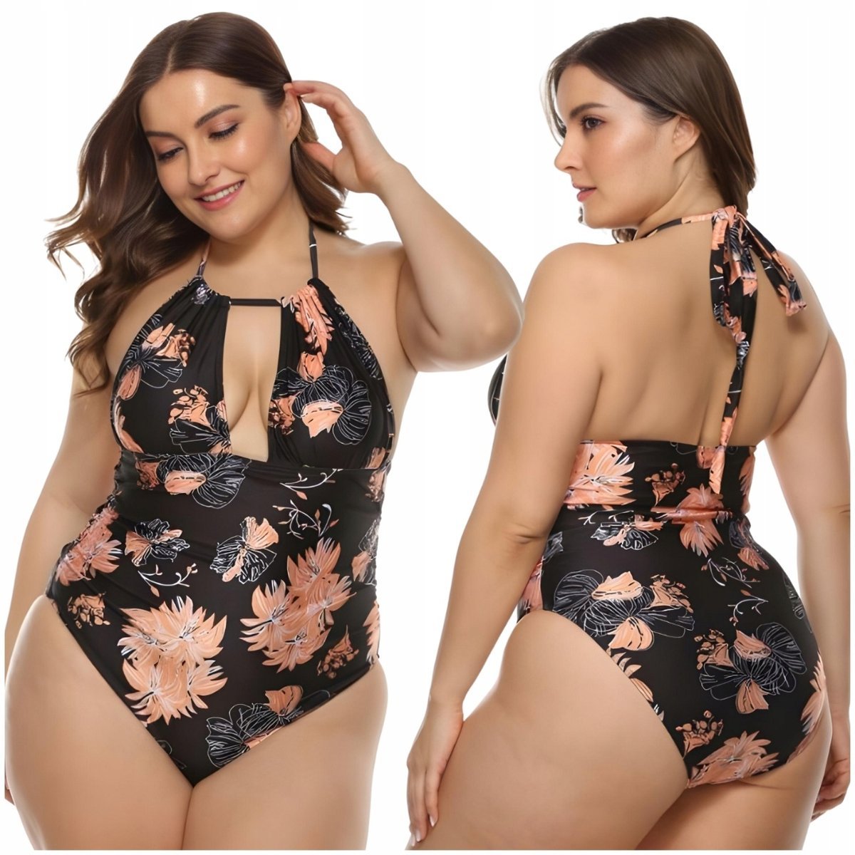 STRÓJ KĄPIELOWY JEDNOCZĘŚCIOWY CZARNY KOSTIUM DAMSKI BOHO MODELUJĄCY XXL