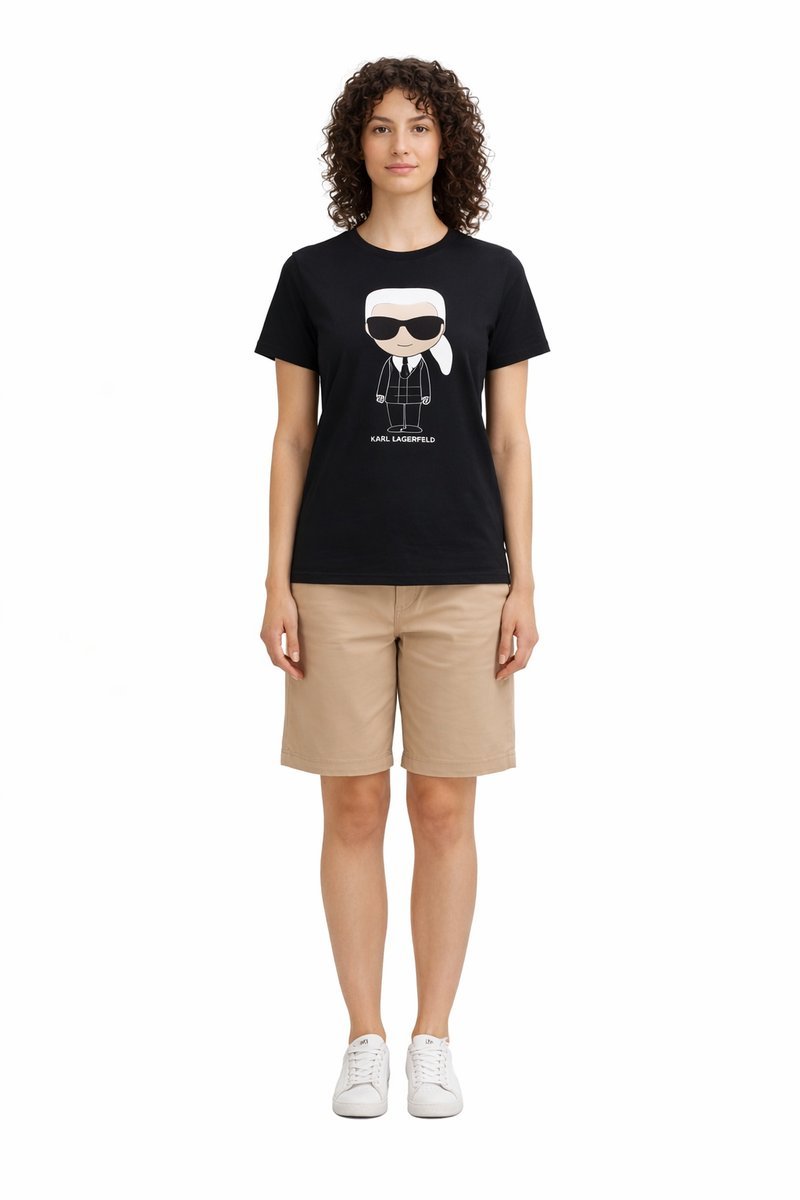 KARL LAGERFELD IKONIK DAMSKI T-SHIRT CZARNY Z NADRUKIEM XS I3A