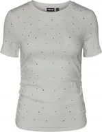 Bluzki damskie - PIECES SZARA BLUZKA Z KRÓTKIM RĘKAWEM Z CYRKONIAMI BAWEŁNIANA XS 6BA - miniaturka - grafika 1