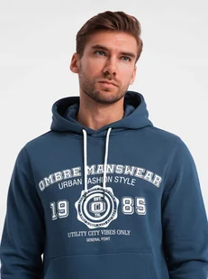 Męska bluza kangurka z kapturem i nadrukiem granatowa V2 OM-SSPS-0143 XL - Bluzy męskie - miniaturka - grafika 1