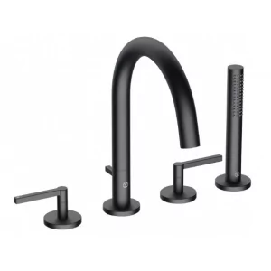 KLUDI 204253915 NOVA FONTE Puristic bateria wannowo-natryskowa, 4-otw., czarny mat - Baterie wannowe i prysznicowe - miniaturka - grafika 1