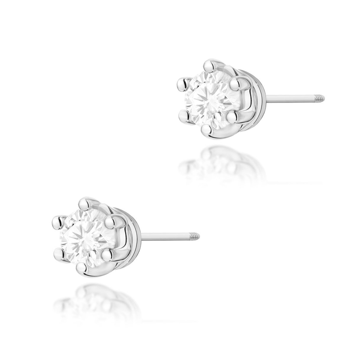 Złote kolczyki Diament 2 x 0,15ct białe złoto sztyft zakręcany pr. 585