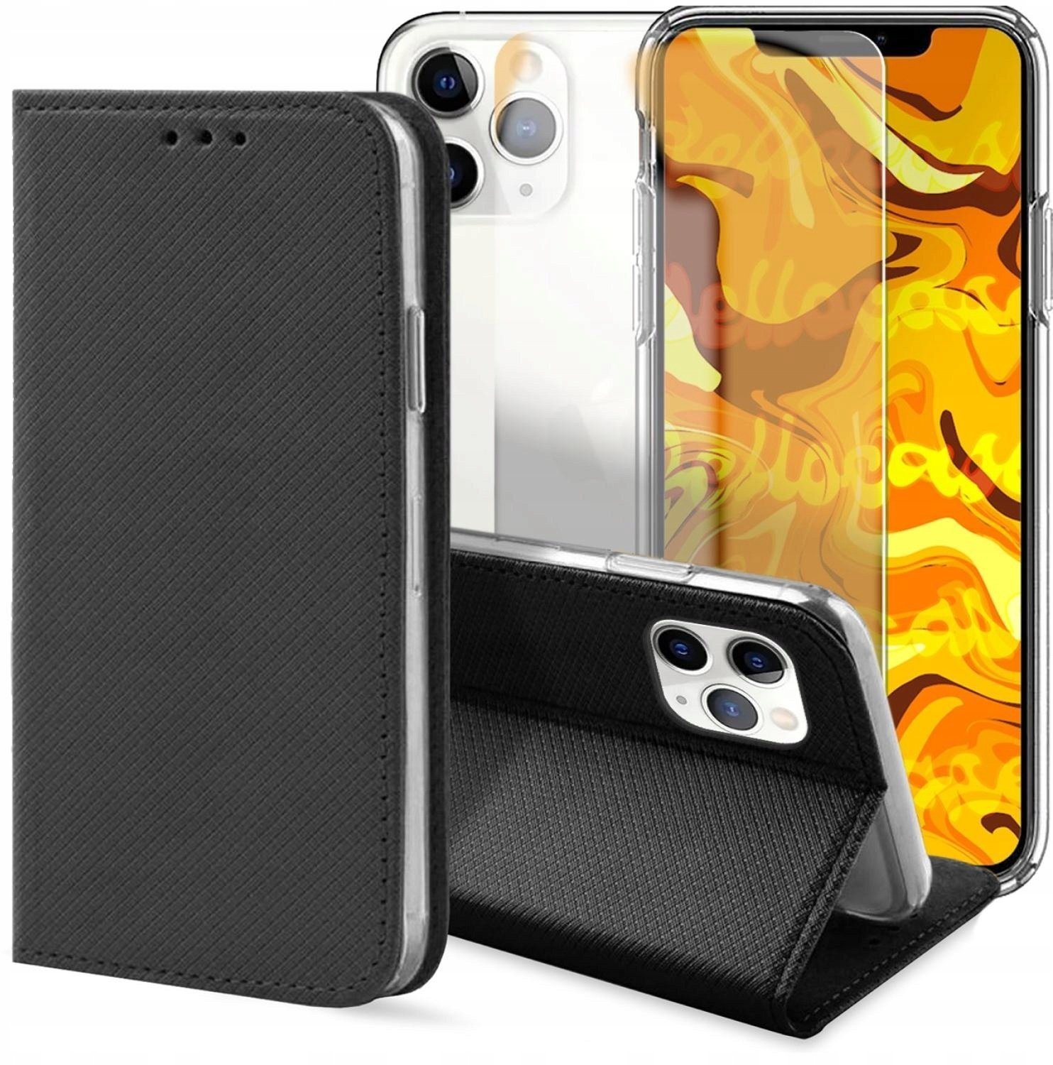 Hello Case Etui z Klapką Do Apple iPhone 11 Pro Max Czarne, Zamykane, Kabura Szkło BNDL0466