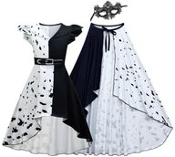 Stroje karnawałowe - Strój Kostium Przebranie Sukienka Cruella De Mon 101 Dalmatyńczyków 146/152 Cm - miniaturka - grafika 1