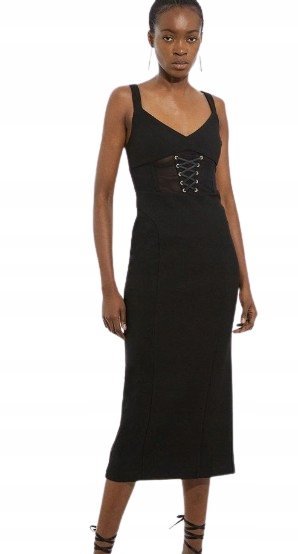 KAREN MILLEN TALL SUKIENKA OŁÓWKOWA CZARNA MIDI 38 B1C