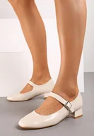 Czółenka - Beżowe Eleganckie Czółenka na Niskim Słupku z Paseczkiem i Klamerką Torsina - miniaturka - grafika 1