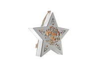 Bombki - Drewniana zawieszka Gwiazda Święty Mikołaj LED biała - 1 szt. - miniaturka - grafika 1