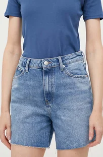 Tommy Hilfiger szorty jeansowe damskie kolor niebieski gładkie high waist - Spodenki damskie - miniaturka - grafika 1