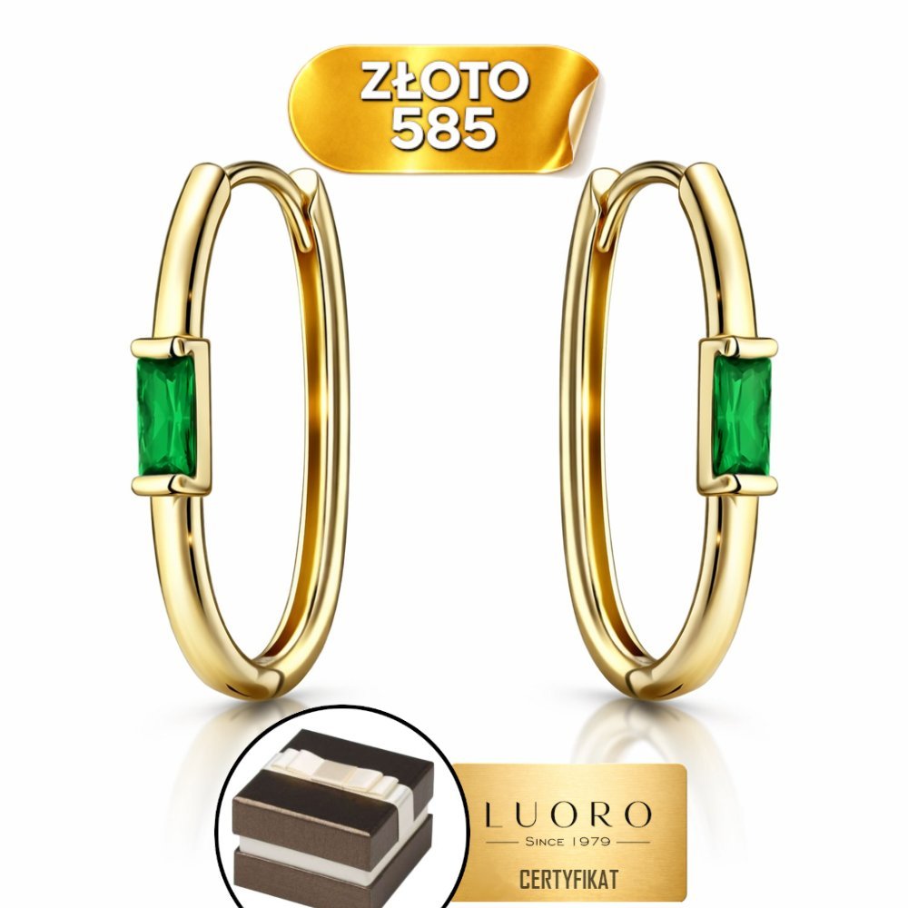 KOLCZYKI ZŁOTE 585 14K ZIELONY KAMIEŃ KÓŁKO ANGIELSKIE ZAPIĘCIE 175 MM