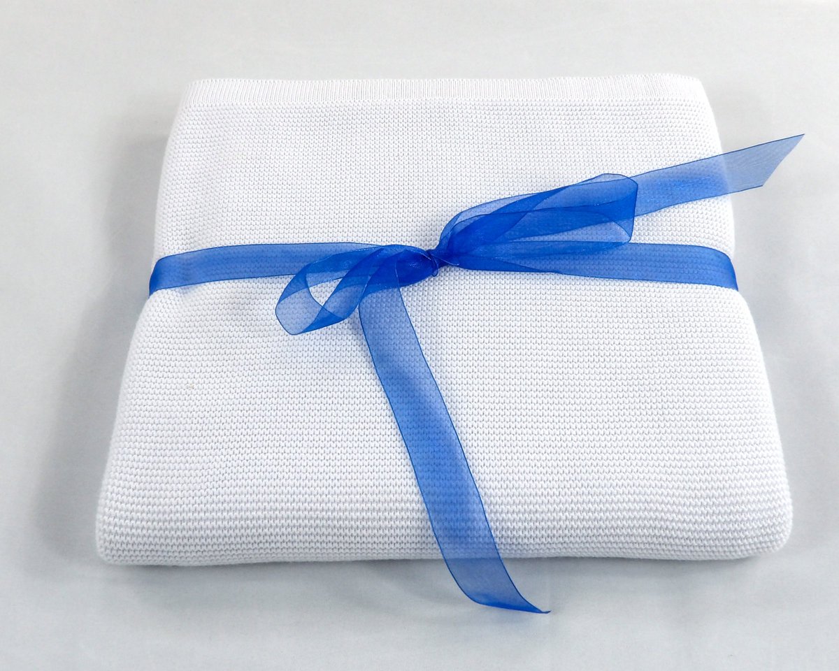 Kocyk dziecięcy niemowlęcy dziany 100% Bawełna do wózka łóżeczka na prezent [Biały]