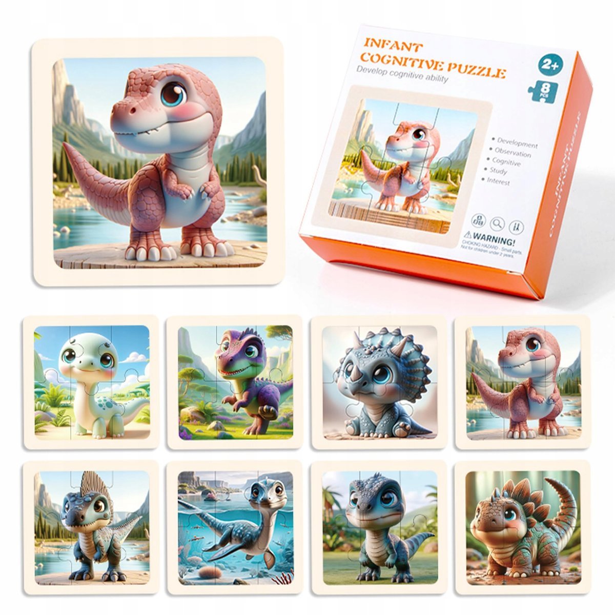 LUMIN TUTU Puzzle Dinozaury Dla Dzieci 8 Elementów Od 2 Lat Edukacyjne