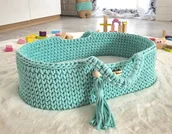 Domki dla lalek - Kosz Mojżesza Boho Bawełniany- Nosidełko Dla Lalek - Miętowy - miniaturka - grafika 1